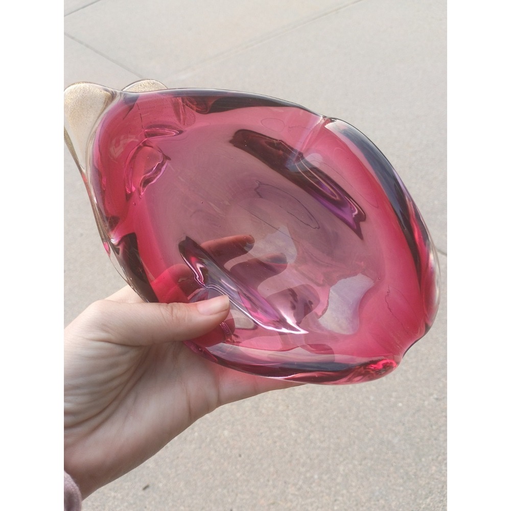 Murano Cranberry Purple Gold Dust Ashtray Trinket Large Glass
